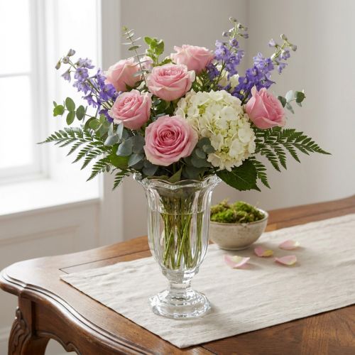 Glasvase transparent mit Fuss Ø13,5 cm H22 cm für Blumenarrangements | Floristik24.ch