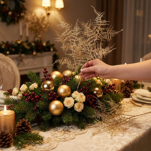 Künstlicher Zierfarn 54cm Champagner 2er-Set für Weihnachtsdekoration | Floristik24.ch