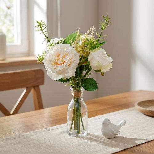 Künstlicher Rosenstrauss 35cm Creme Pfirsich Seidenblumen mit Bindegrün | Floristik24.ch