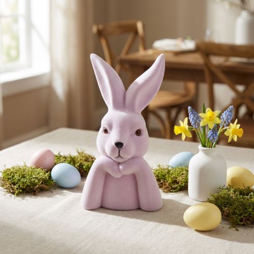 Hasenbüste aus Beflockung Lila Hell 16,5×13×27cm Dekoration für Ostern | Floristik24.ch