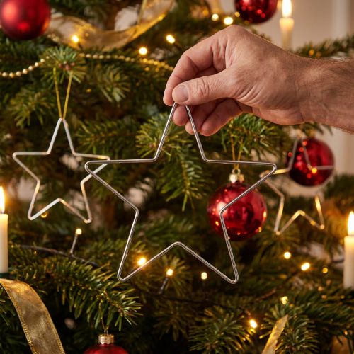 Metall-Hängesterne Silber 20cm 6er-Set für Weihnachtsdekoration | Floristik24.ch