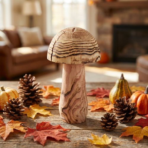 Artikel Holzpilz aus Paulownia-Holz – Deko Pilz Ø15cm H28cm für Innenbereiche