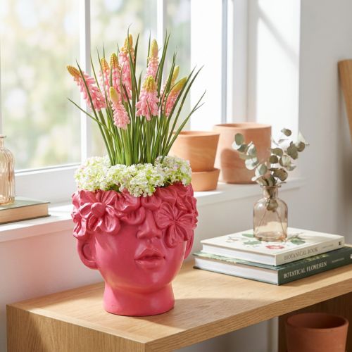 Pflanzkopf Übertopf aus Polyresin in Pink 13,5×13×14 cm für Wohnung und Tischdekoration | Floristik24.ch