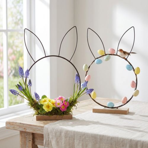 Hasen-Deko-Ring aus Metall und Holz, Schwarz, Ø 20 cm, 2 Stück, für Osterdekoration | Floristik24.ch