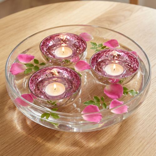 Schwimmschalen Teelichthalter Glas Silber Lila Ø7 cm 3er-Set | Floristik24.ch