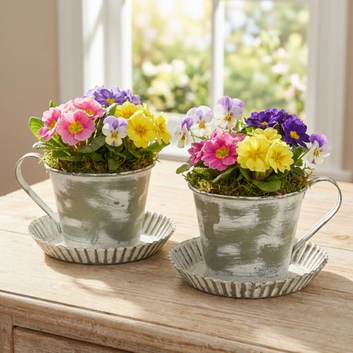 Deko Tasse Metall Weiß gewaschen Antik Ø9cm H8cm 2St | Floristik24.ch