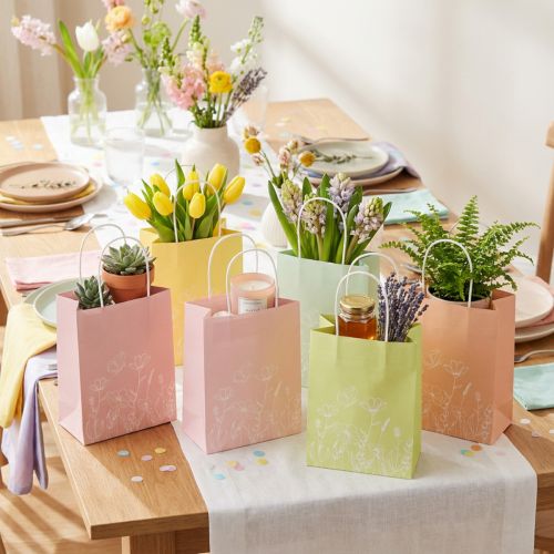Artikel Geschenkbeutel aus Papier mit Blumenmotiv 20x6x25cm, farbig, 6 Stück