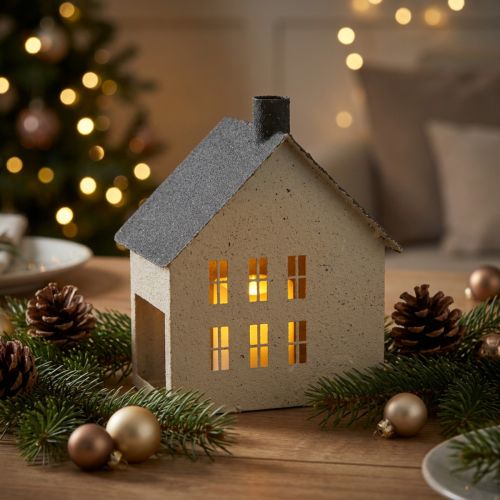 Lichthaus aus Metall 16cm Grau Beige für Innenbereiche | Floristik24.ch