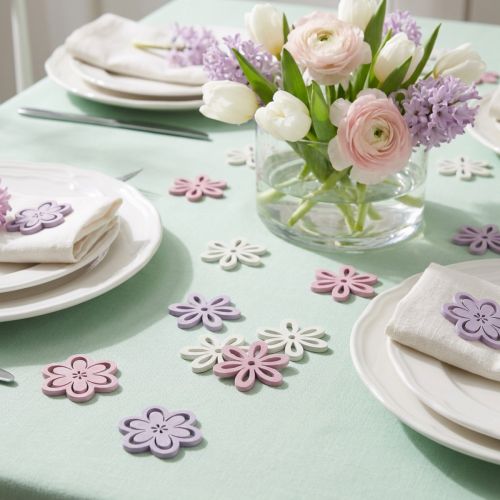 Artikel Holzblumen Streudeko Blüten Ø3,5cm in Rosa, Lila und Weiss, 48 Stück