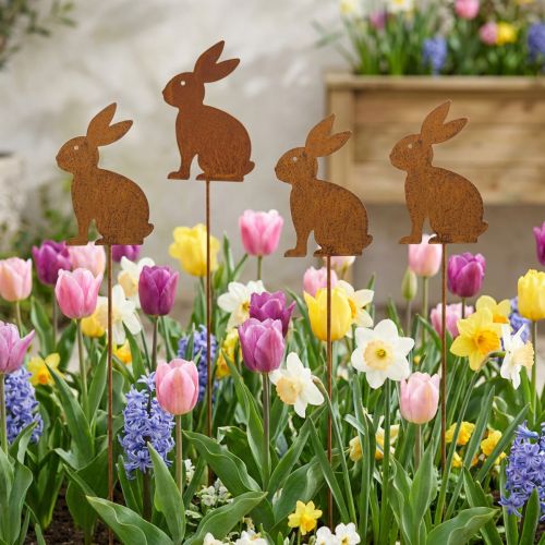 Gartenstecker Metall Hase Rostoptik 11x15cm 4er Set Aussendeko | Floristik24.ch