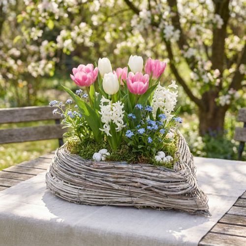 Pflanzherz Pflanzschale Rattan Herz Weiß Natur 28x34cm | Floristik24.ch