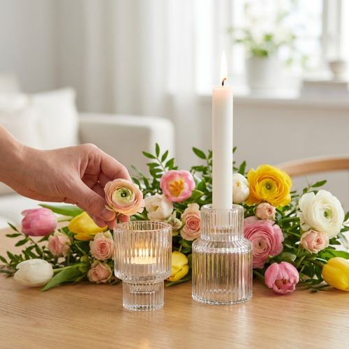 Stabkerzenhalter und Teelichthalter aus Glas, Ø 5 cm, H 8 cm, Transparent, 4er-Set | Floristik24.ch