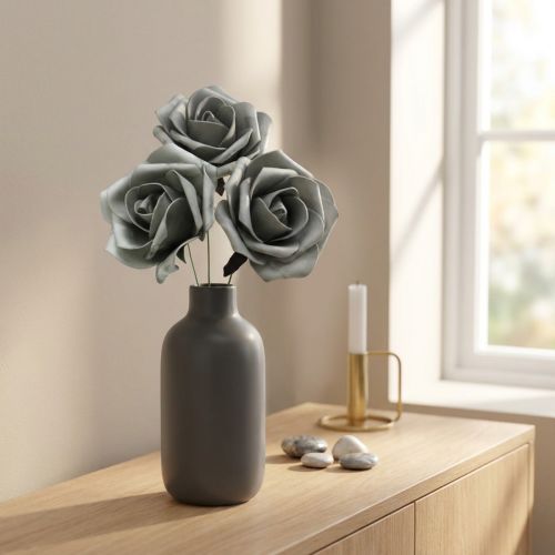 Artikel Schaumrosen Grau Ø15 cm 4 Stück mit Draht