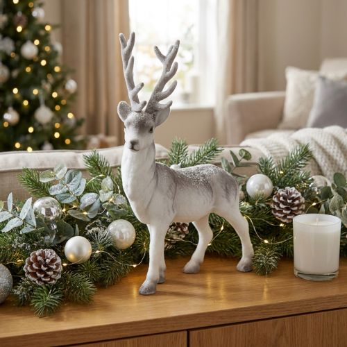 Deko Hirsch beflockt/beschneit 39cm | Floristik24.ch
