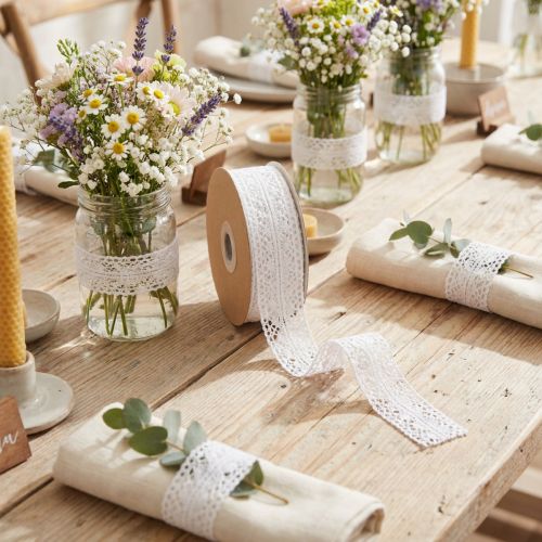 Artikel Baumwoll-Dekoband mit Spitze Weiss 18mm x 10m