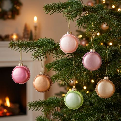 Artikel Weihnachtsbaumschmuck Glasanhänger Macaron 6 cm Pastelltöne 6-teilig