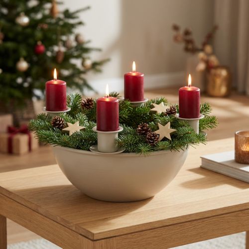 Artikel Kerzenschale Adventskranz Kunststoff Beige 15cm