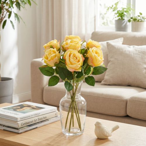 Rosenstrauss aus künstlichen gelben Rosen 44 cm 6-teilig für Wohn- und Tischdekoration | Floristik24.ch