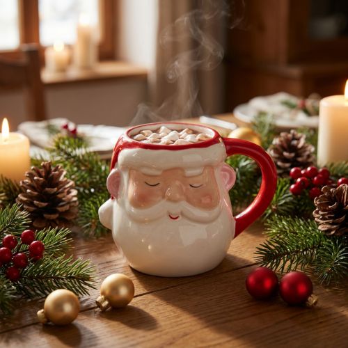 Keramiktasse Weihnachtsmann mit Deckel Rot-Weiss 200ml H10,5cm | Floristik24.ch