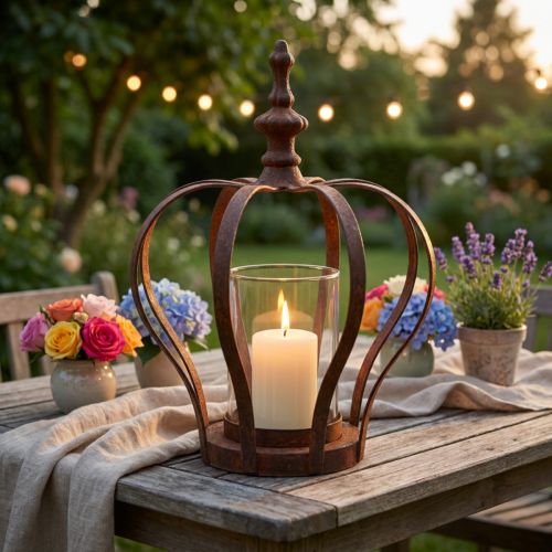 Windlicht Krone Braun Rost Mit Kerzenglas Ø14cm H18cm | Floristik24.ch