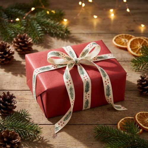 Artikel Nachhaltiges Kräuselband Geschenkband Weihnachten mit Tannengrün 10mm 100m