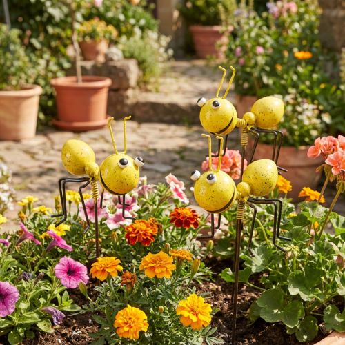 Artikel Metall Gartenstab Ameise 46 cm in Farben Rot, Gelb, Grün, Blau