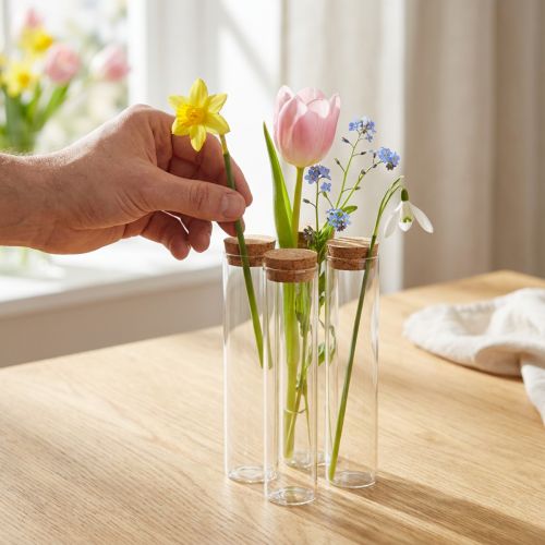 Glas Reagenzglas-Vase mit Korkdeckel Ø4cm H18cm - Set à 6 Stück | Floristik24.ch