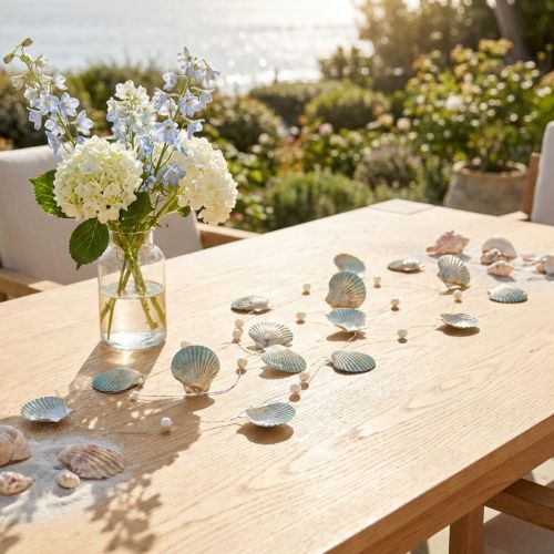 Muschelgirlande Kunststoff mit Perlen Türkis Gold Silber 112cm 3 Stück | Floristik24.ch