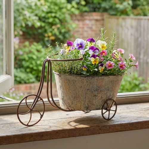Artikel Pflanzfahrrad Blumentopf aus Metall 34×16×18cm Rost Grau für Innen- und Aussendekoration