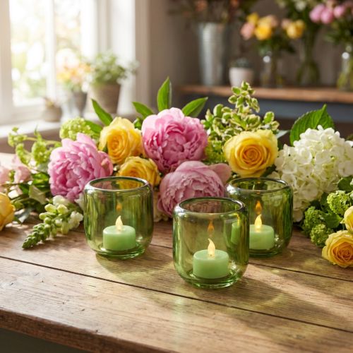 Teelichthalter Glas Grün Retro 8 cm 6er-Set | Floristik24.ch