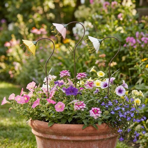 Artikel Gartenstecker Metallblumen 49 cm Gelb Rosa Weiss 3er Set für Dekoration
