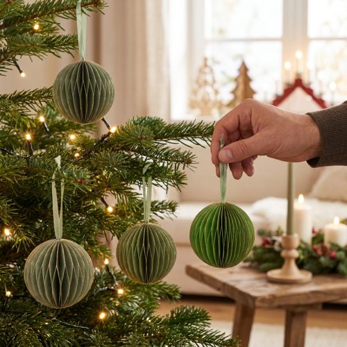 Artikel Weihnachtskugeln Papier Wabenkugeln Grün Gold Ø 7 cm 4 Stück