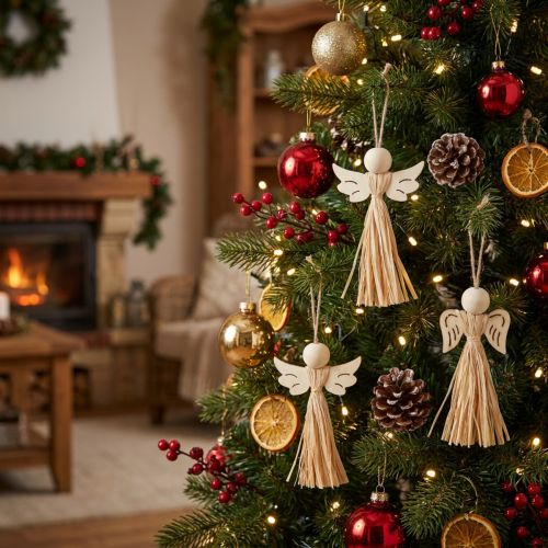 Weihnachtsengel aus Bast und Holz, 11 cm, Natur, 12 Stück | Floristik24.ch