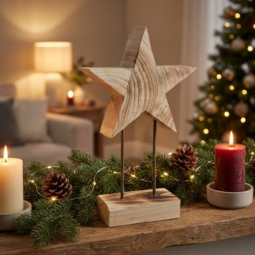 Stern aus Paulownia-Holz mit Sockel 48 cm natur | Floristik24.ch