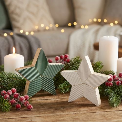 Holzsterne geriffelt 11 cm grün, mint und weiss, 6-teilig | Floristik24.ch