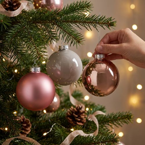 Weihnachtskugeln aus Glas in Rosa und Grau, Ø 7,5 cm, 14 Stück | Floristik24.ch