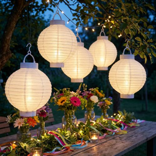 Lampion aus Kunststoff mit LED und Solarbetrieb in Weiss, Ø 20cm | Floristik24.ch