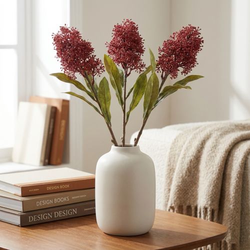Skimmia Japonica Kunstblume Burgund mit DryLook aus Kunststoff 59 cm 3St | Floristik24.ch