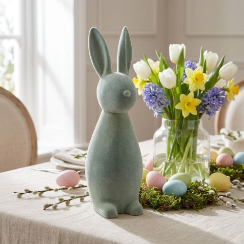 Deko-Osterhase aus Kunststoff, beflockt, graugrün, H47cm für Innenbereich | Floristik24.ch