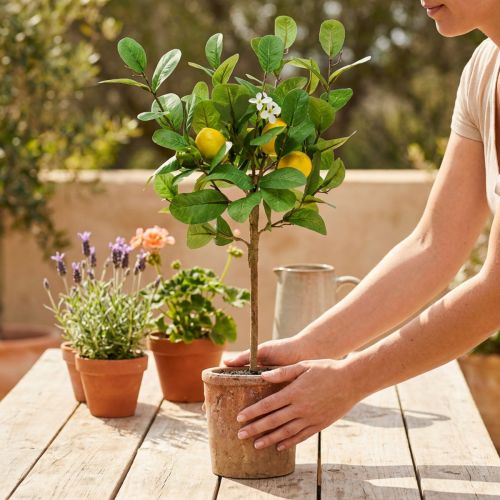 Künstlicher Zitronenbaum 58cm im Topf aus Kunststoff und Metall für Innenbereich | Floristik24.ch