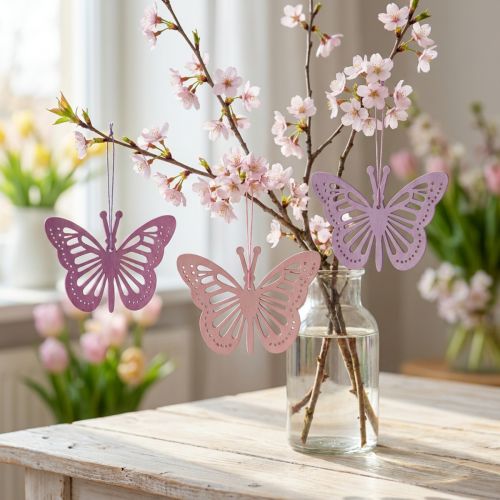 Dekohänger Schmetterlinge Holz Lila Pink Rosa 12cm 12 Stück | Floristik24.ch
