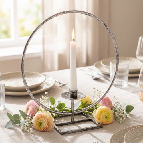 Dekoring Metall Stabkerzenhalter Silber Antik-Optik Ø32cm | Floristik24.ch