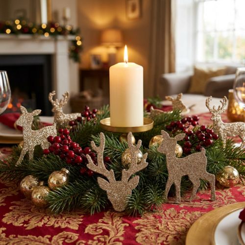 Weihnachts-Streudekoration Hirsch, Holz, Gold mit Glitter, 6×8 cm, 24 Stück | Floristik24.ch