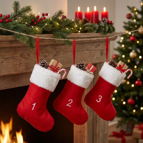 Adventskalender mit 24 Filzstiefeln zum Befüllen, Rot-Weiss, 155 cm, Weihnachtsdekoration | Floristik24.ch