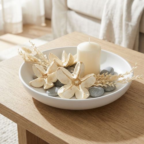 Artikel Deko-Blüte aus Holz, gebleicht, 12 Stück, 3–6 cm