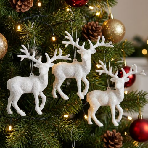 Weihnachtsanhänger Hirsch 3er-Set Weiss H13,5cm | Floristik24.ch