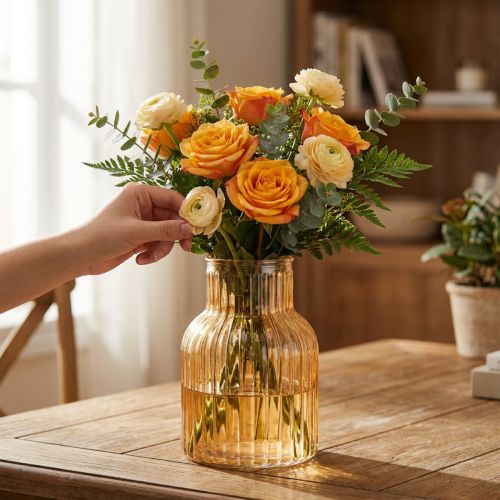 Artikel Blumenvase Glas Orange Retro Design Ø13,5 cm H20 cm