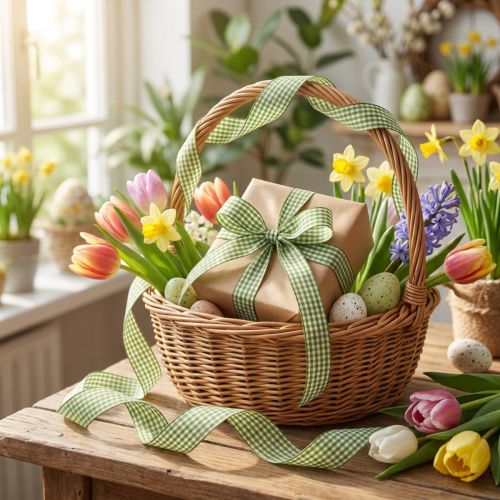 Geschenkband aus Viskose und Polyester, Karo Grün, 8mm - 25mm x 20m | Floristik24.ch