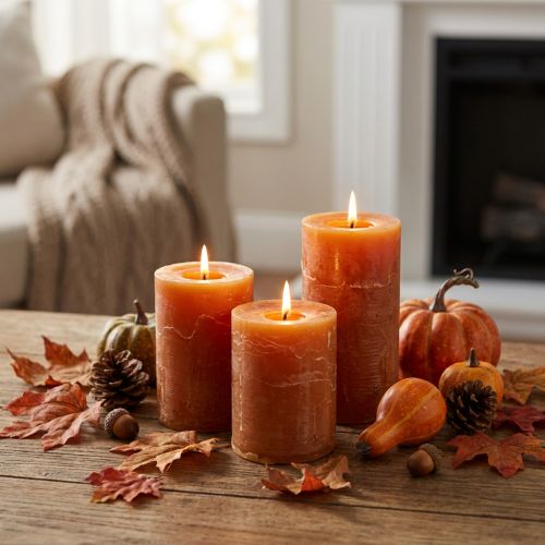 Stumpenkerzen Dunkelorange durchgefärbt Sunset Rustic 60x80mm 4er-Set für Herbst- und Adventsdeko | Floristik24.ch