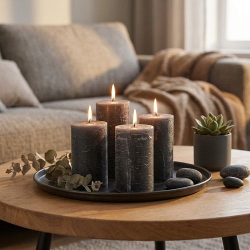 Durchgefärbte Stumpenkerzen aus Wachs 60×80 mm Anthrazit 4er-Set | Floristik24.ch